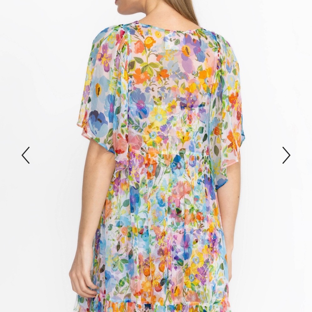 Johnny Was Silk Floral Mini Dress Boho Ruffle Hem Slip Lined Size M - Picture 5 of 8